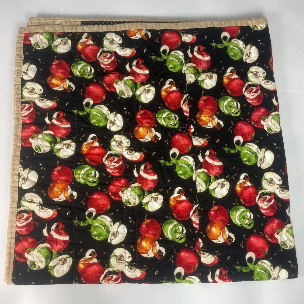 Handmade Autumn Patchwork Quilt Lap Apple Print Checkered Farmhouse Fall Fruit